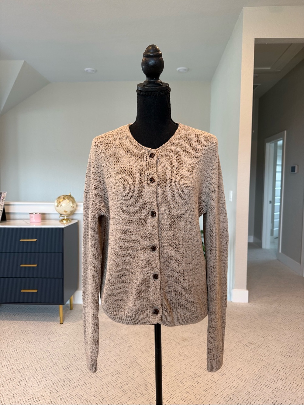Zara Neutral Beige Button-Front Knit Cardigan
